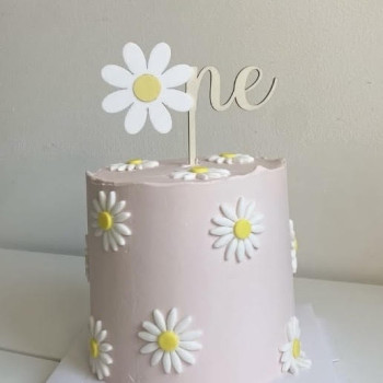 Topper cake double One avec Marguerite en bois