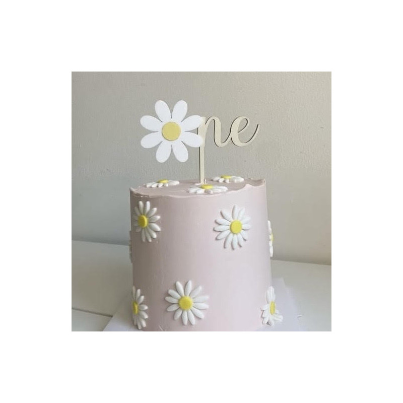 Topper cake double One avec Marguerite en bois Topper cake double One avec Marguerite en bois