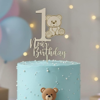 Topper cake modèle Ourson et âge en bois