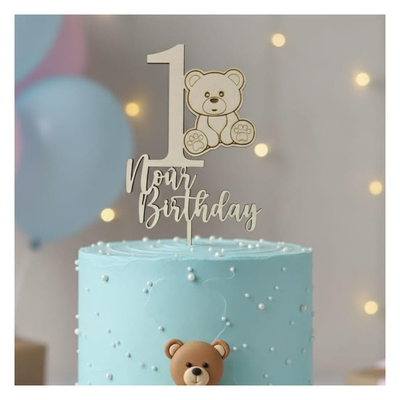 Topper cake modèle Ourson et âge en bois Topper cake modèle Ourson et âge en bois