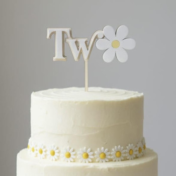 Topper cake double Two avec Marguerite en bois