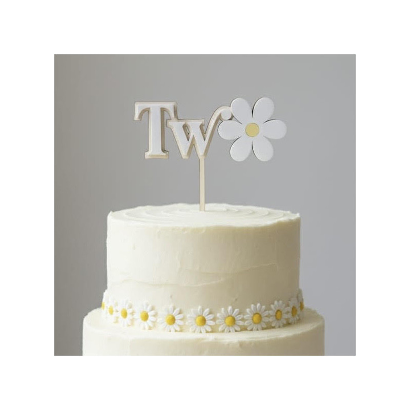 Topper cake double Two avec Marguerite en bois Topper cake double Two avec Marguerite en bois