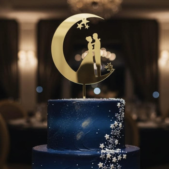 Topper Cake Modèle Lune silhouette mariés