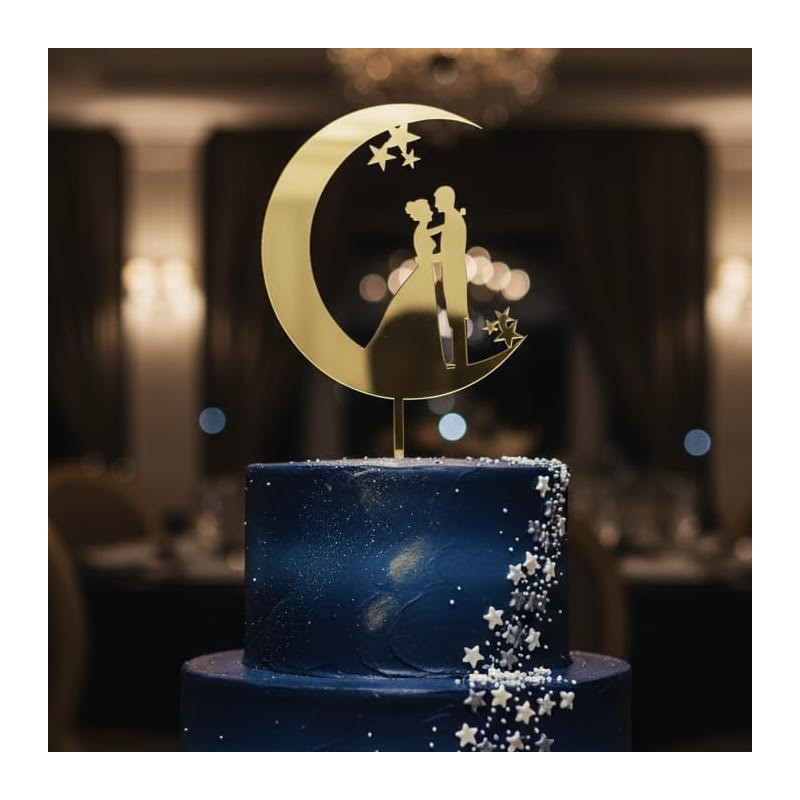 Topper Cake Modèle Lune silhouette mariés