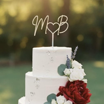Topper cake initiale horizontal avec coeur