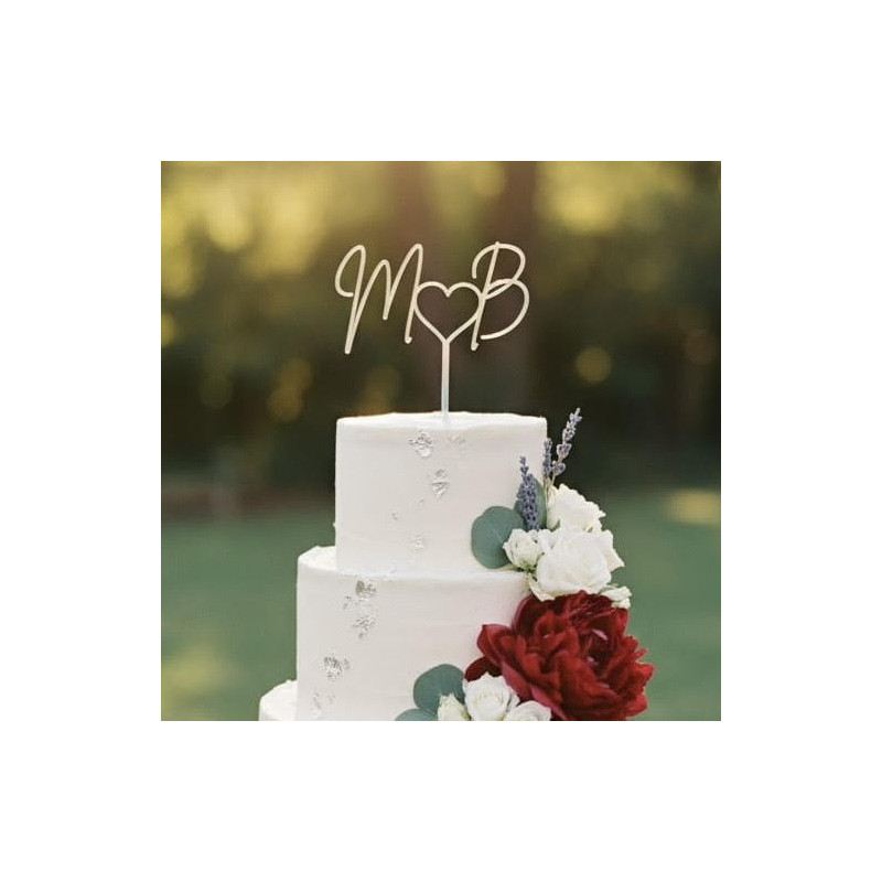 Topper cake initiale horizontal avec coeur