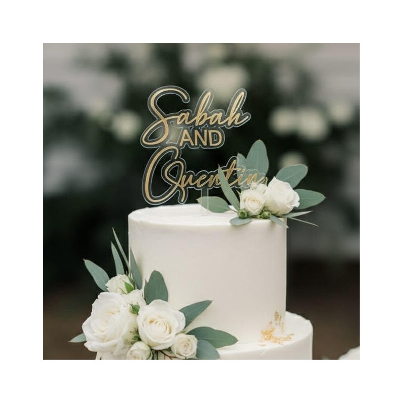 Topper cake double 2 lignes Transparent + Autocollant