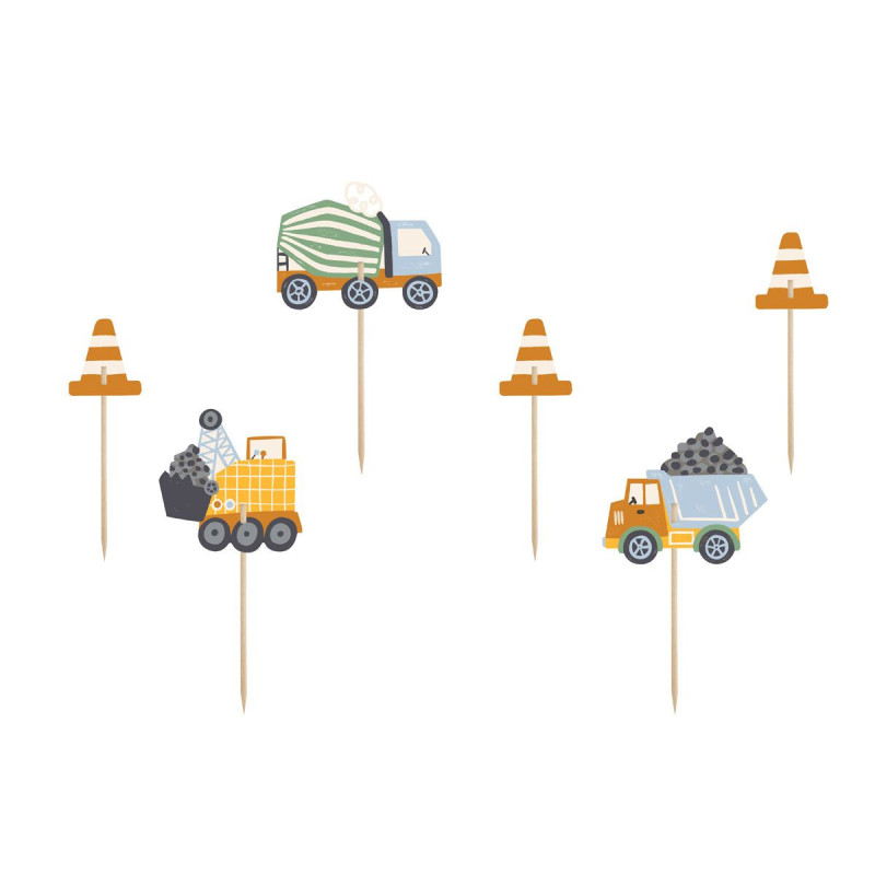 Topper Cupcake Travaux de Construction x6 - PartyDeco Topper Cupcake Travaux de Construction x6 - PartyDeco