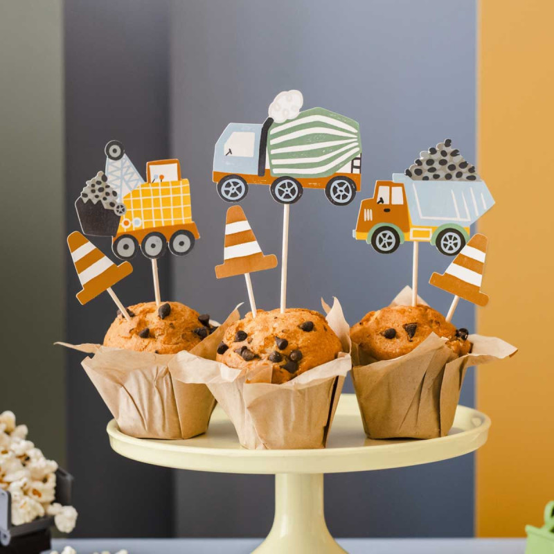 Topper Cupcake Travaux de Construction x6 - PartyDeco Topper Cupcake Travaux de Construction x6 - PartyDeco