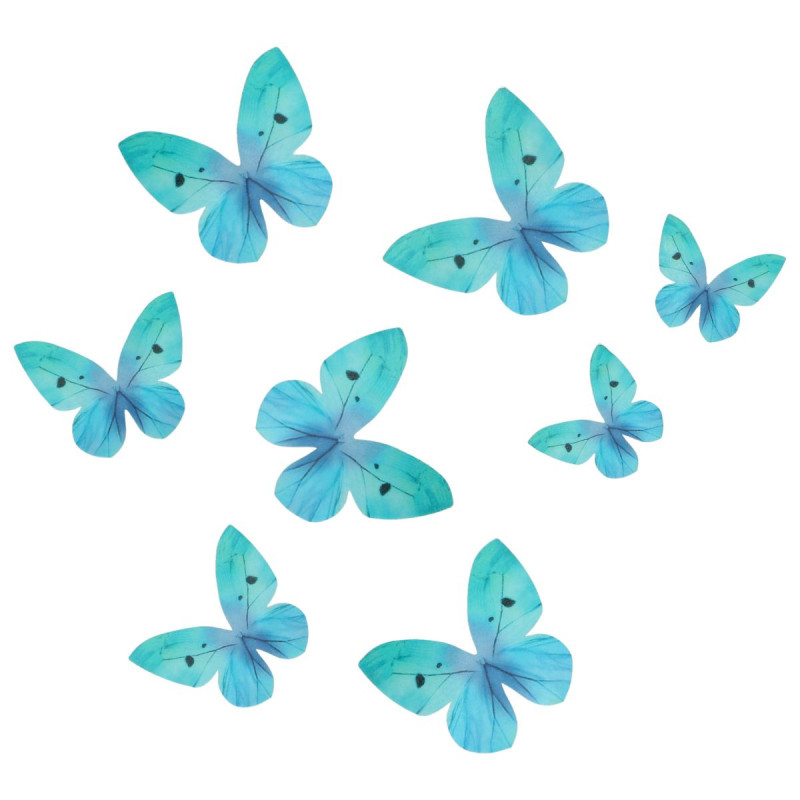 Décorations en gaufrette Papillons Bleu Ombré Set/8 Décorations en gaufrette Papillons Bleu Ombré Set/8