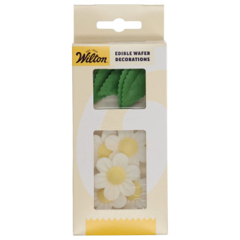 Décorations en gaufrette fleurs et feuilles blanches Set/11