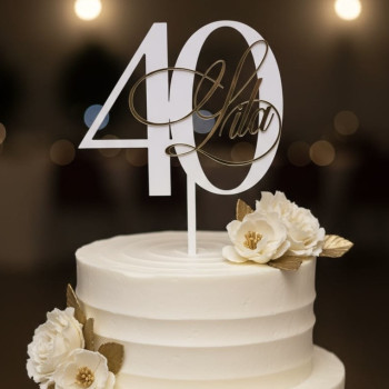 Topper cake modèle Double chiffre + prénom Or