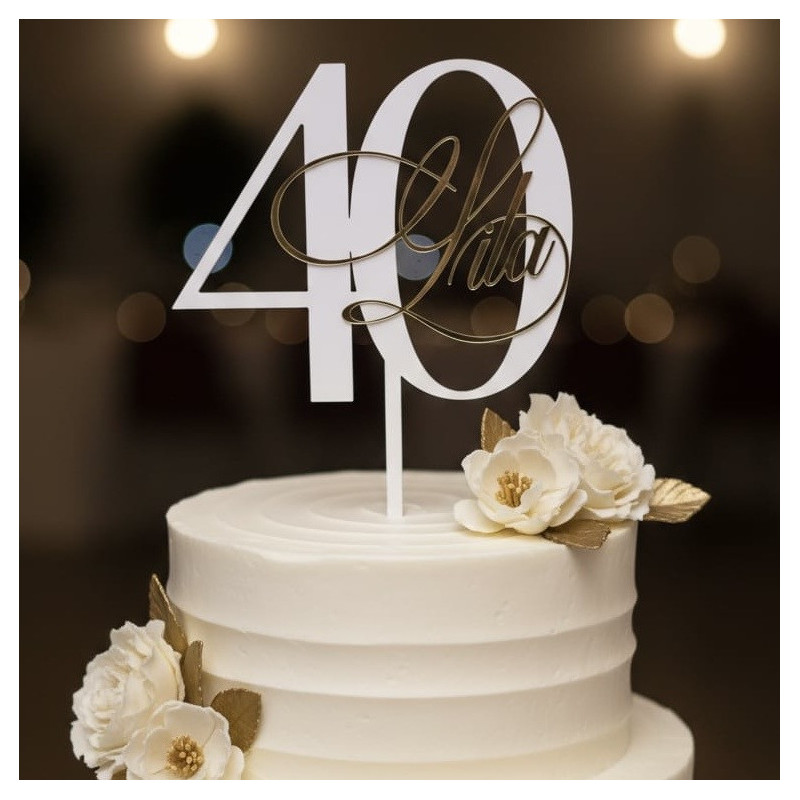 Topper cake modèle Double chiffre + prénom Or