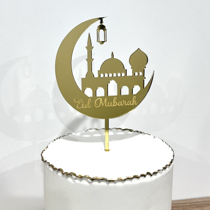 Topper cake Eid Mubarak lune et mosquée