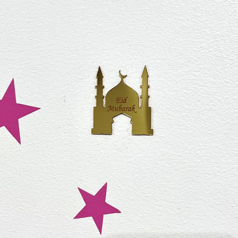 Étiquette plexi Eid Mubarak Modèle Mosquée / Quantité mini 15 Étiquette plexi Eid Mubarak Modèle Mosquée / Quantité mini 15
