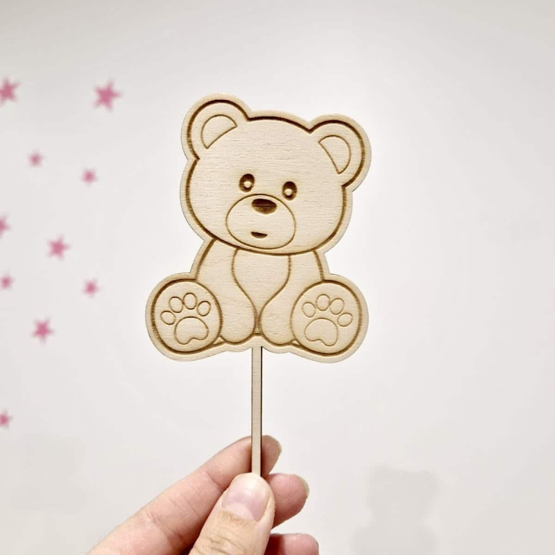 Topper cake Modèle Ourson simple en bois Topper cake Modèle Ourson simple en bois